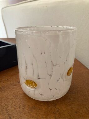 Anthropologie White Glass Votive with Amber Accents